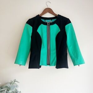 Original Milly of New York Stretch Moto Blazer black and green colorblock size 4